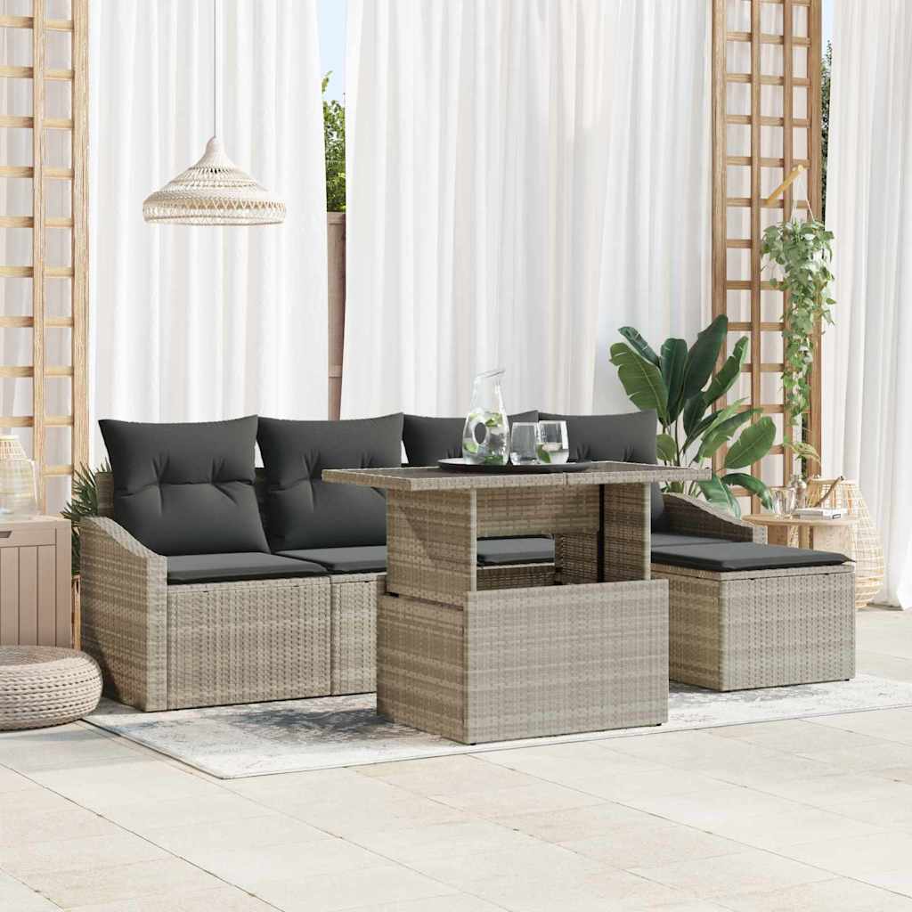 Garten-Sofa-Set mit Kissen 6 pcs Hellgrau und Dunkelgrau